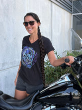 Load image into Gallery viewer, Savannah Harley-Davidson custom Women's skull pinned v-neck t-shirt