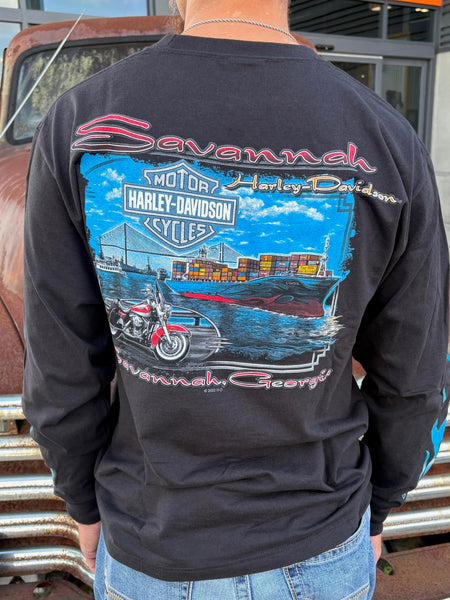 Savannah Harley-Davidson custom Men's H-D Blue Chrome long sleeve t-shirt