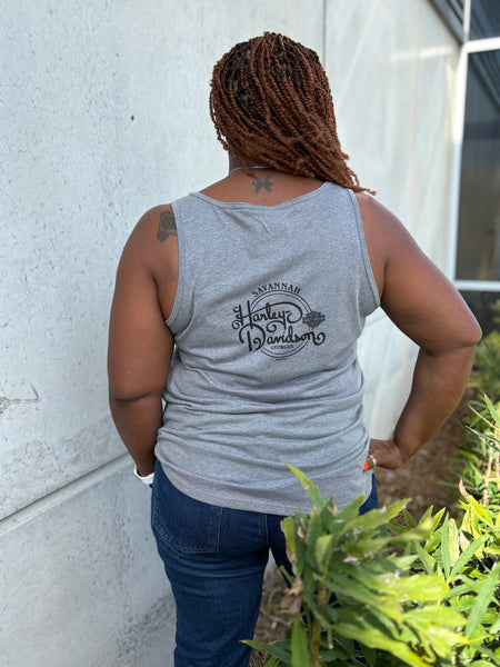 Savannah Harley-Davidson custom Women's HD Checker Race Scoop tank