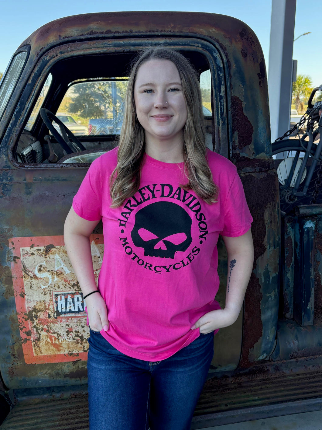 Custom Savannah Harley-Davidson Women's pink Willie G t-shirt