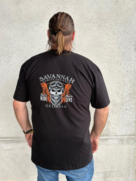 Savannah Harley-Davidson Men's custom Flame Skull t-shirt