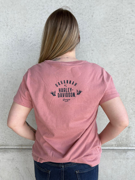 Savannah Harley-Davidson custom Women's Scripty v-neck t-shirt