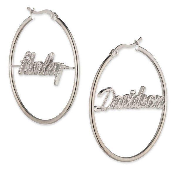 Harley-Davidson Women's Cursive HD Script Mismatch Crystal Hoop Earrings