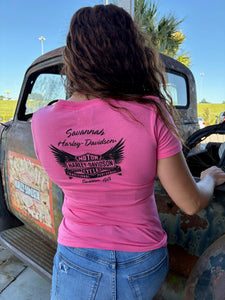 Savannah Harley-Davidson custom Women's HD Dark Trait On Pink t-shirt