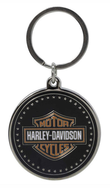 Harley-Davidson Coin-Style Bar & Shield Logo Key Chain, Black/Orange