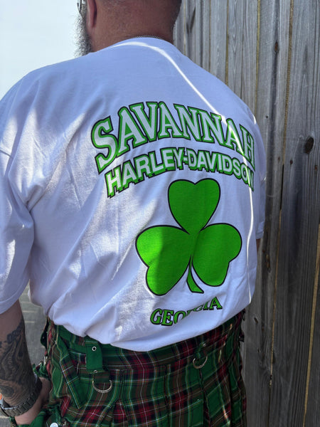 Savannah Harley Davidson Men's 3 Leaf Clover Short Sleeve in White