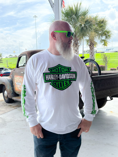 Savannah Harley Davidson Men's 3 Leaf Clover Long Sleeve in White