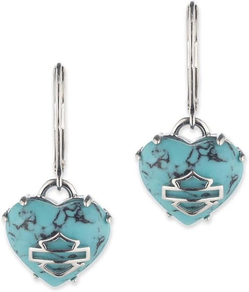 Harley-Davidson Women's B&S Heart Turquoise Stone Drop Earrings