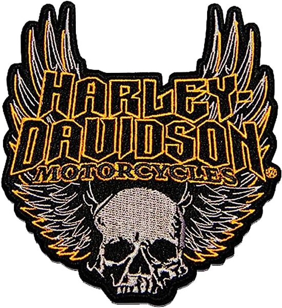 Harley-Davidson 4.5in. Woven Winged Skull Emblem Sew-On Patch - Black/Orange - 8012854