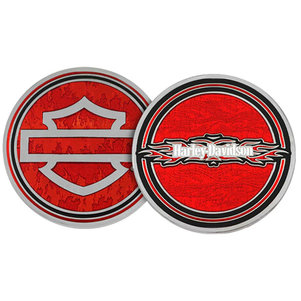 Harley-Davidson Red Flame Bar & Shield Metal Challenge Coin, Red Finish