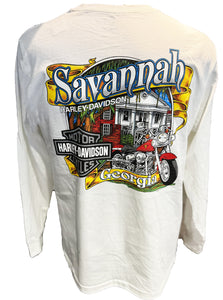 Savannah Harley Davidson- White Long Sleeve Shirt with Black Bar and Shield Outline