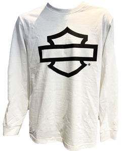 Savannah Harley Davidson- White Long Sleeve Shirt with Black Bar and Shield Outline