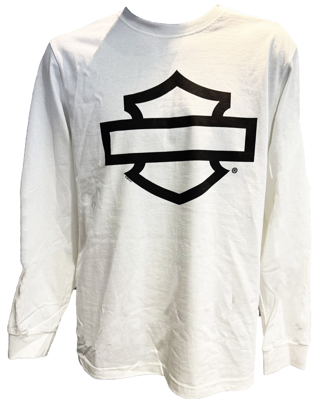 Savannah Harley Davidson- White Long Sleeve Shirt with Black Bar and Shield Outline