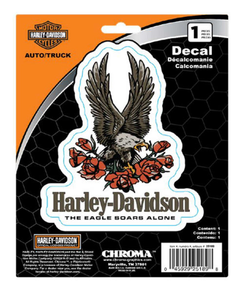 Harley-Davidson® Text & Eagle with Roses Vinyl Decal - Black - 6 x 8 in.