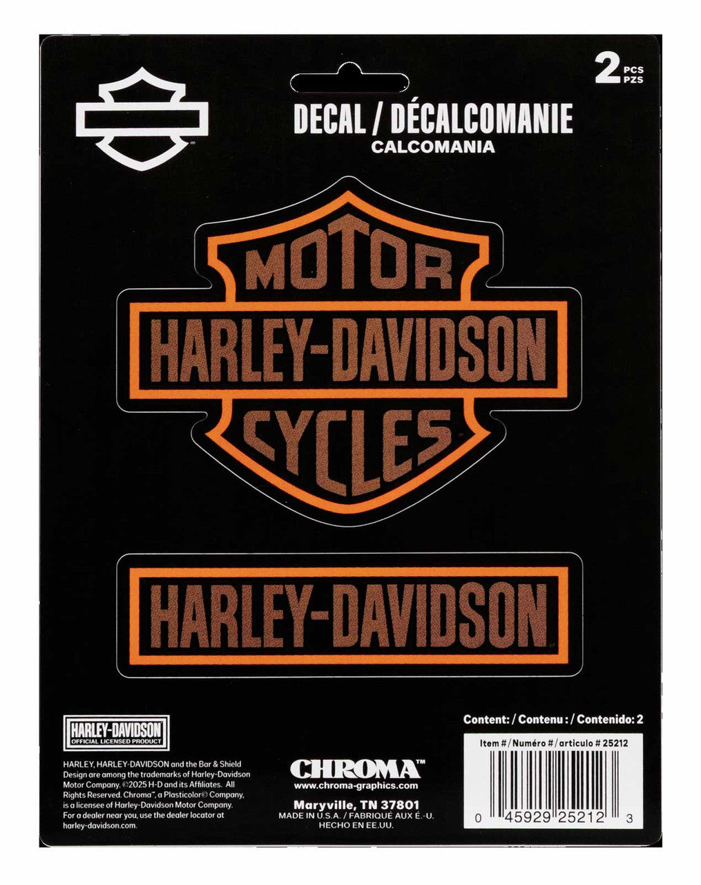 Harley-Davidson® 2-Piece Bar & Shield Text Logo Vinyl Decal - 6 x 8 in.