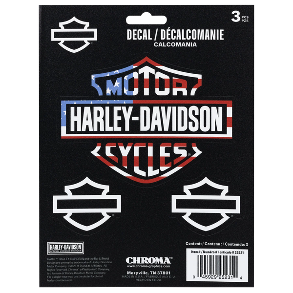 Harley-Davidson B&S R,W,B, - Bar & Shield Decals-Set Of 3
