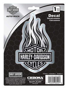 Harley-Davidson® Chrome Bar & Shield Logo Flames Decal - Silver - 4 x 6 in.