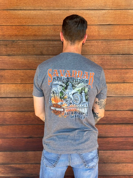 Savannah Harley-Davidson on River Street custom Men's Grey Bonaventure t-shirt