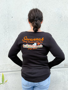 Custom Savannah Harley-Davidson on River Street Women's v-neck longsleeve shirt
