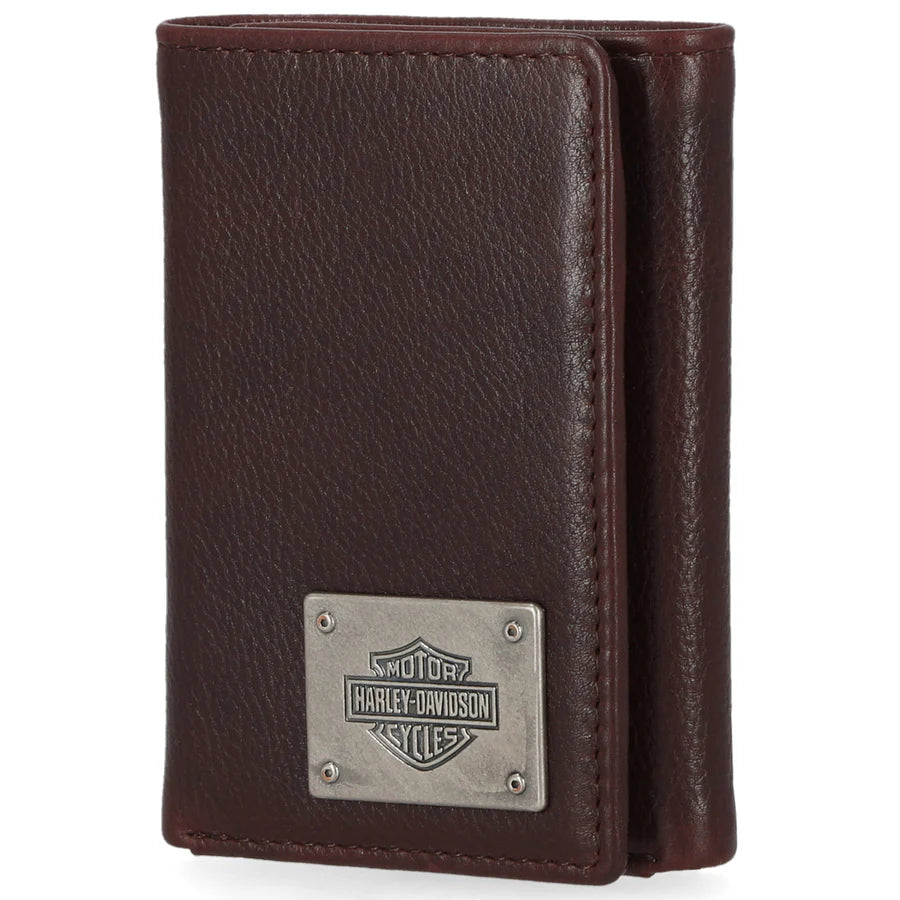 Harley-Davidson Men's Bar & Shield Plate Tri-Fold Leather Wallet