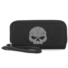 Load image into Gallery viewer, Harley-Davidson Women's Wille G. Skull Embellished Zip Around Wristlet, Black
