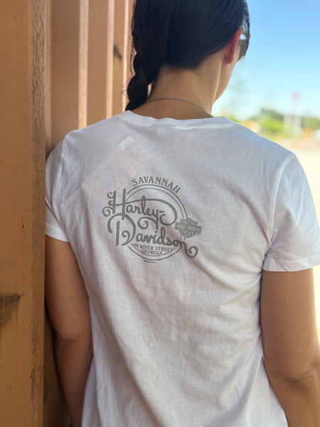 Savannah Harley-Davidson on River Street custom Women's Winged Badge t-shirt