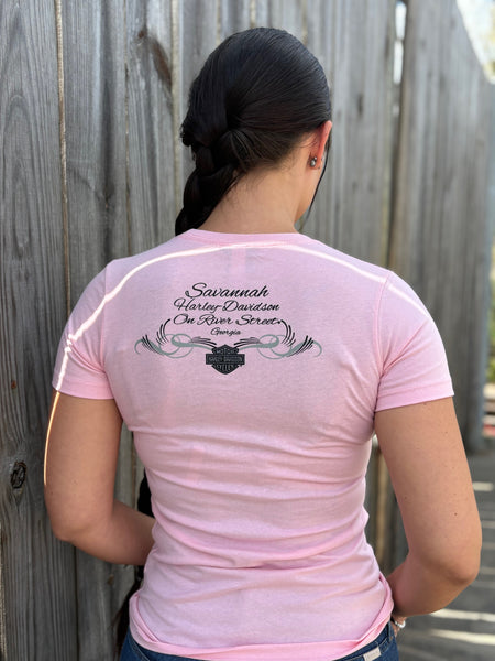 Savannah Harley-Davidson on River Street custom women's pink bar & shield