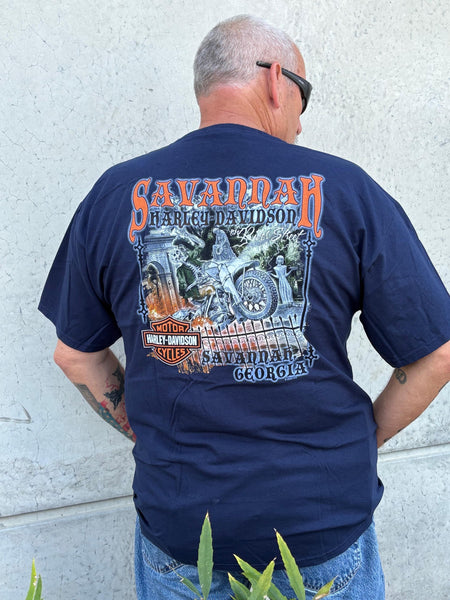 Harley-Davidson Men's Exclusive BonAventure Rider Navy Blue S/S River Street Dealer Shirt