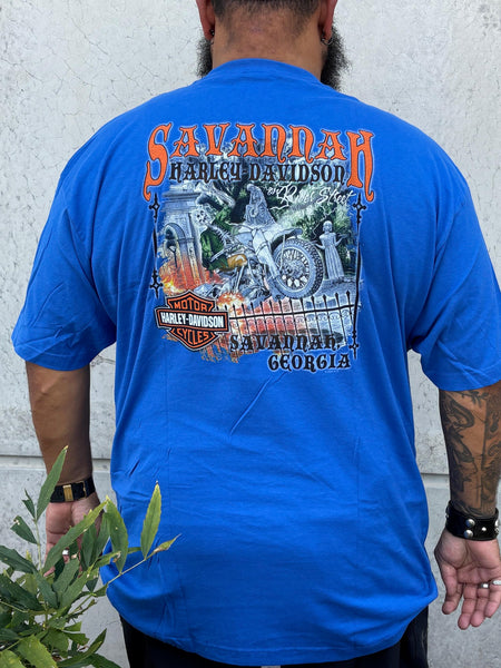 Harley-Davidson Men's Exclusive BonAventure Rider Royal Blue S/S River Street Dealer Shirt