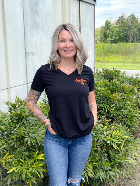Custom Savannah Harley-Davidson on River Street Women's v-neck t-shirt