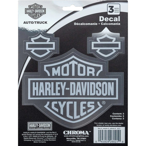 Harley-Davidson Bar & Shield Logo Chrome Effect Decals, Silver - 6 x 8 in