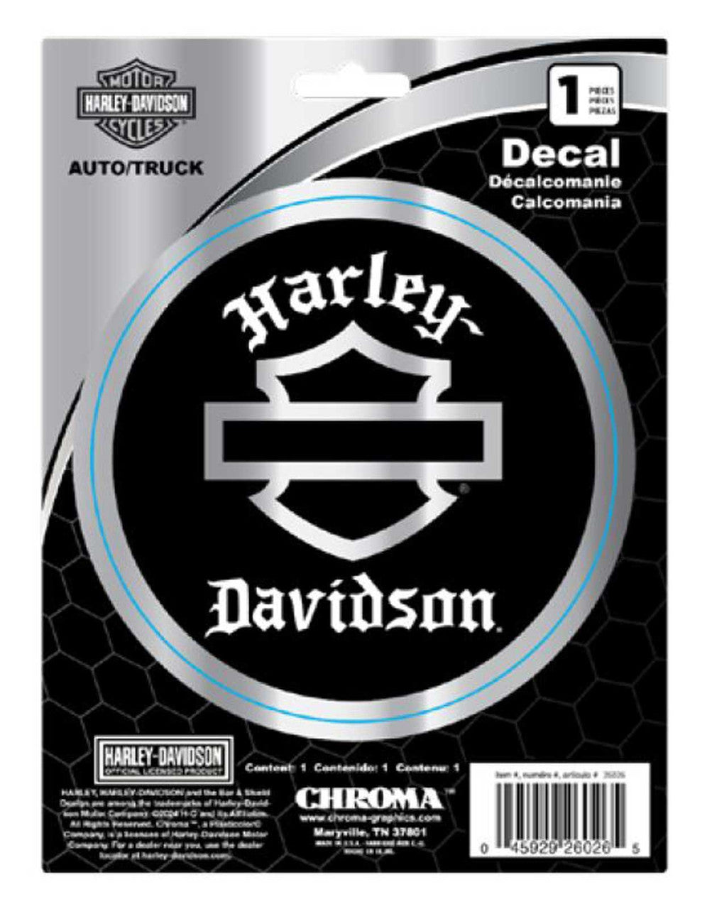 Harley-Davidson® Silhouette Old English Chrome Vinyl Decal - Black - 6 x 8 in.