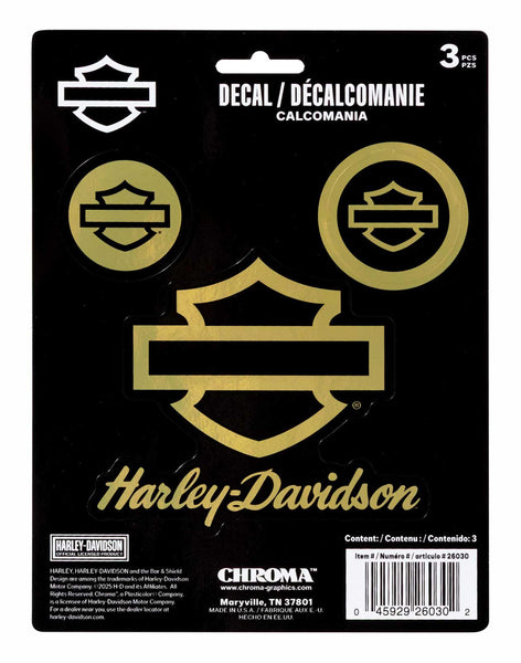 Harley-Davidson® 3-Piece Silhouette B&S Gold Chrome Vinyl Decal - 6 x 8 in.