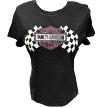 Load image into Gallery viewer, Savannah Harley Davidson Women&#39;s Checkered Flag Short Sleeve T-Shirt
