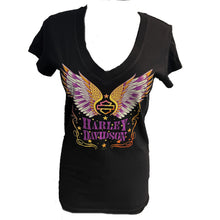 Load image into Gallery viewer, Savannah Harley Davidson Women&#39;s Glossy Wings V-Neck Short Sleeve Shirt
