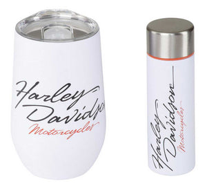 Harley-Davidson Racing Stainless Steel Wine Tumbler & Slim Flask Set - White