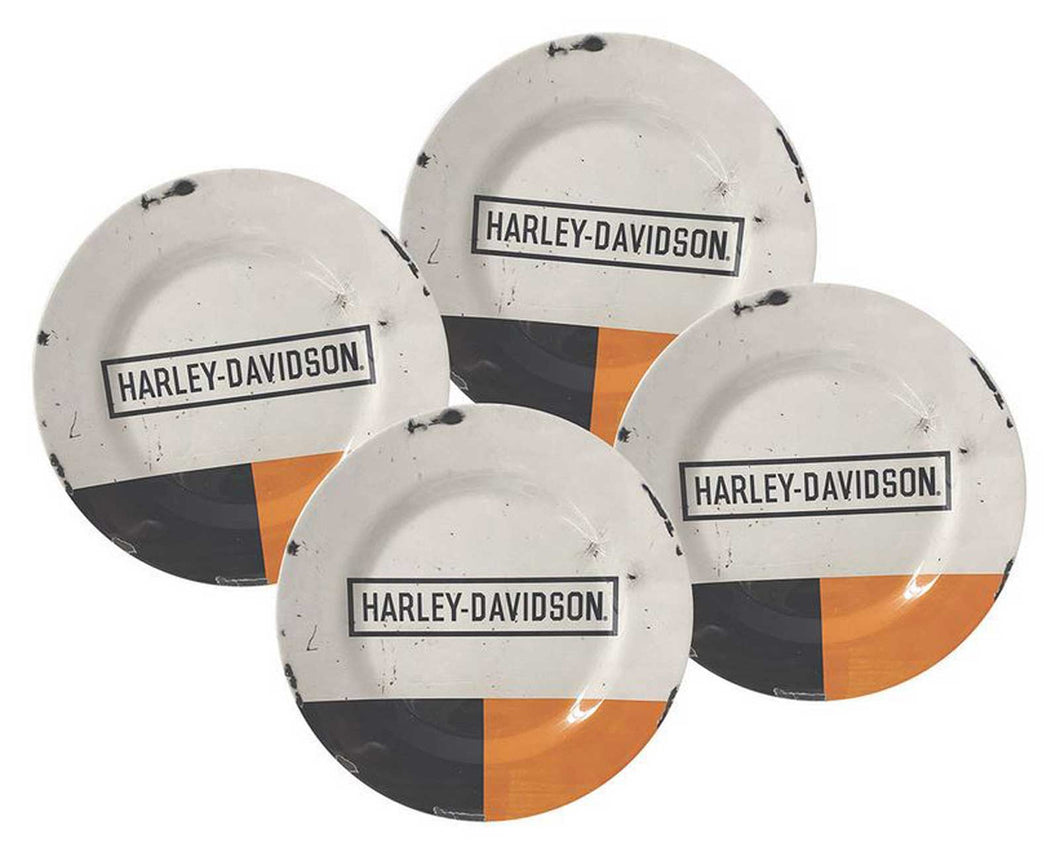 Harley-Davidson Retro Block Plate Set, Includes Four Melamine 10.5 inch Plates