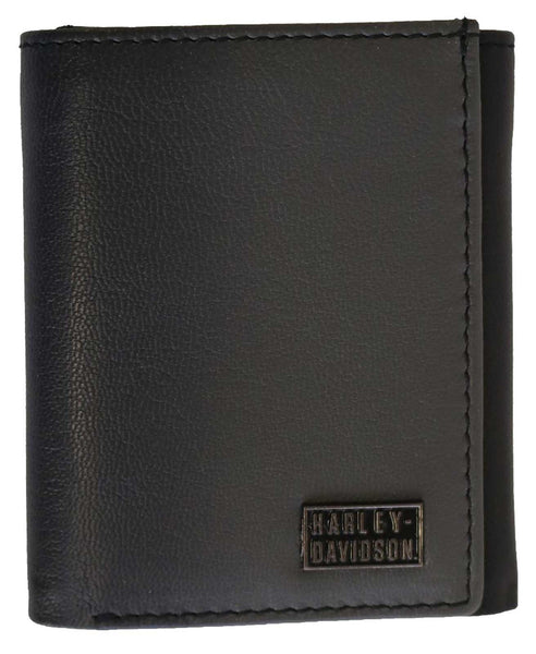 Harley-Davidson Men's Ombre Classic Tri-Fold Medium Leather Wallet - Black/Gray