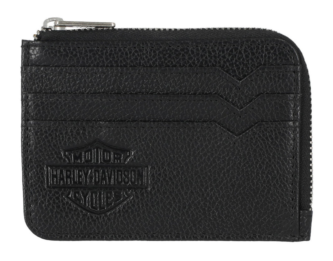 Harley-Davidson Men's Classic Genuine Pebble Leather B&S Zip Card Case