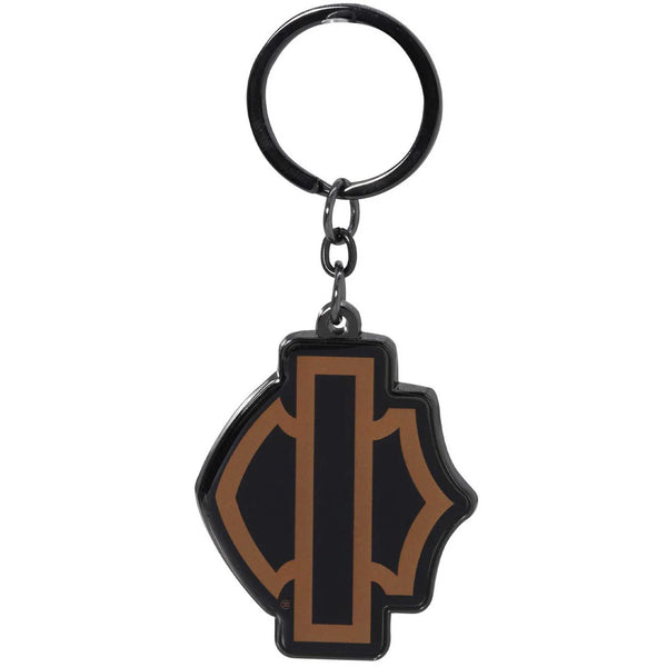 Harley-Davidson Silhouette Bar & Shield Logo Dome-Style Key Chain, Black/Orange