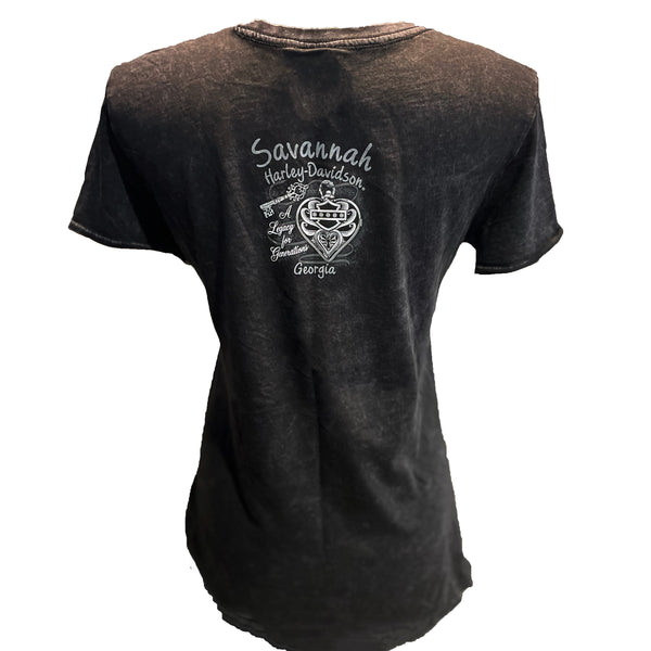 Savannah Harley Davidson Rose Skull Women's T-shirt