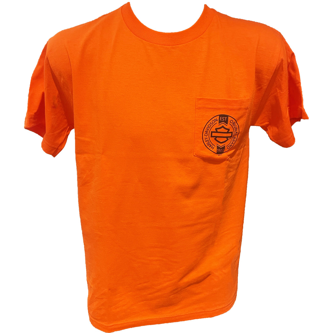 Savannah Harley Davidson Men's Side Circle Pocket Short Sleeve T-Shirt Orange