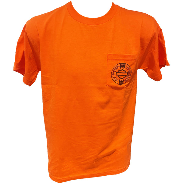 Savannah Harley Davidson Men's Side Circle Pocket Short Sleeve T-Shirt Orange