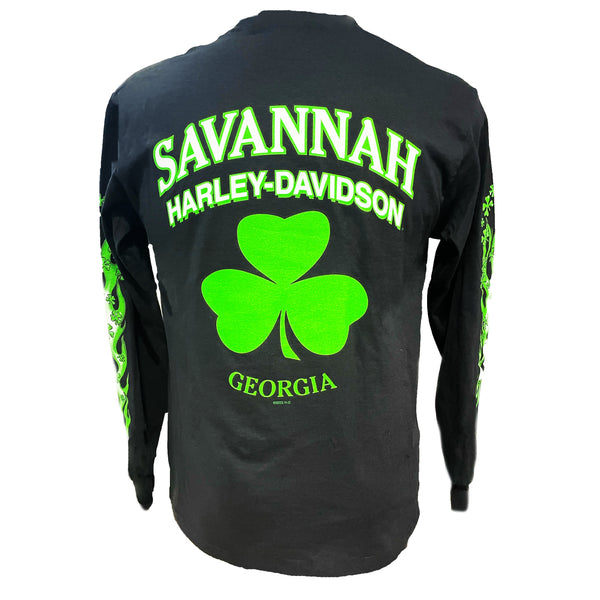 Savannah Harley Davidson Men's 3 Leaf Clover Long Sleeve in Black