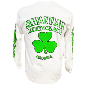 Savannah Harley Davidson Men's 3 Leaf Clover Long Sleeve in White