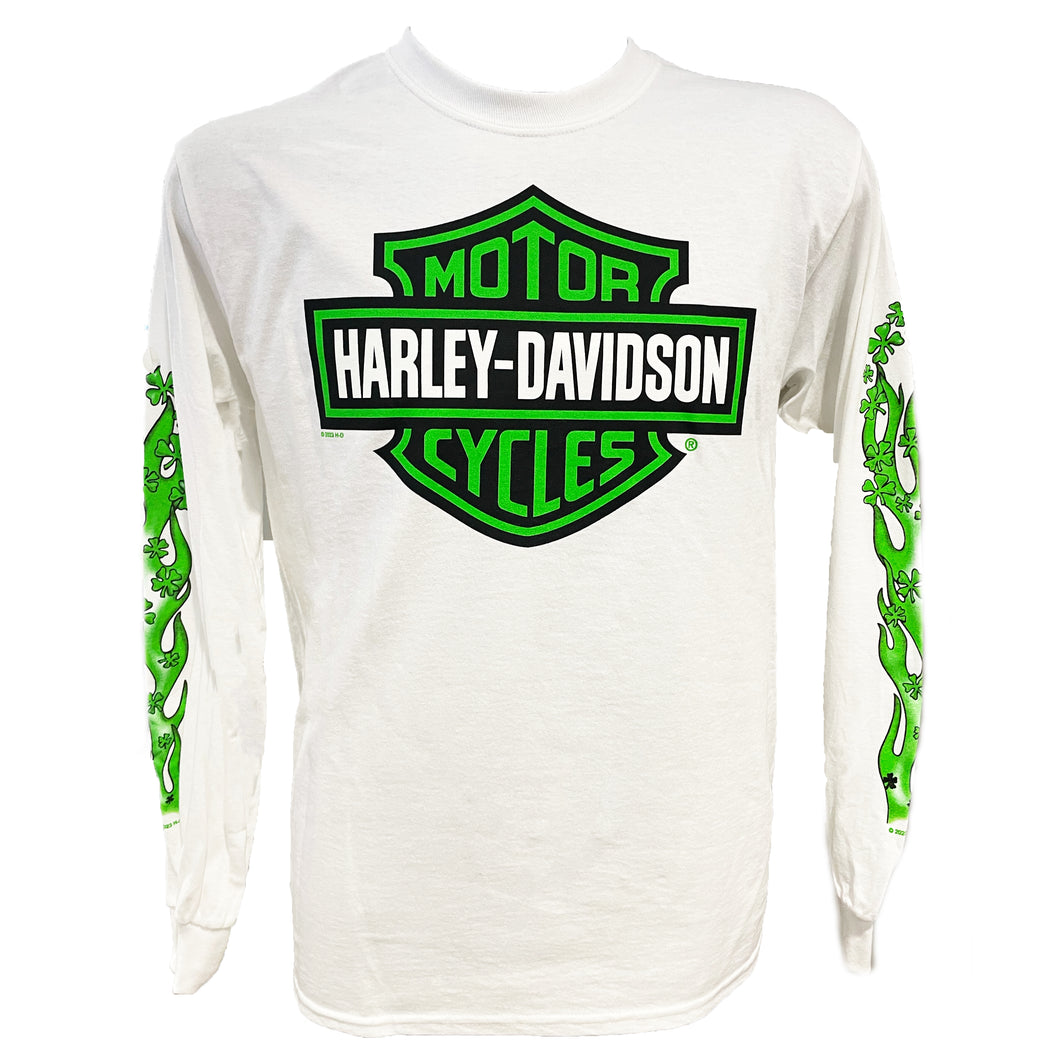 Savannah Harley Davidson Men's 3 Leaf Clover Long Sleeve in White