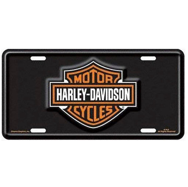 Harley-Davidson Bar & Shield Stamped Metal Front Plate | Black & Orange - CG1846