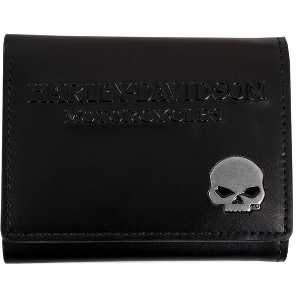Men's Willie G Skull Medallion Leather Tri-Fold Wallet CORESM38-BLACK