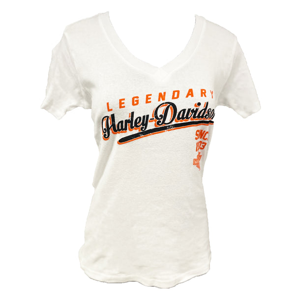 Harley-Davidson Ladies V-Neck Swinging Dealer Short Sleeve Shirt