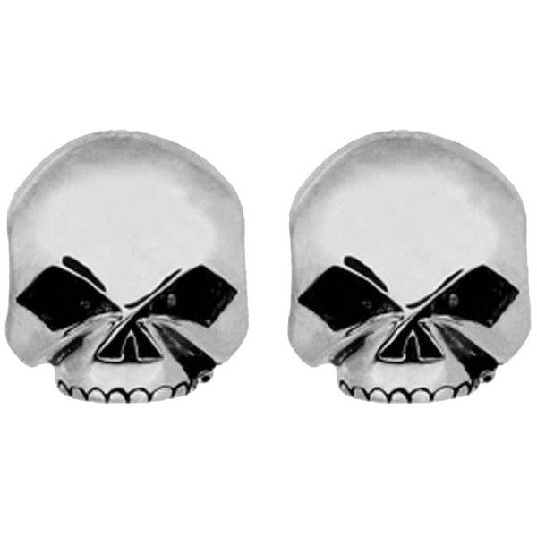 Women's Sterling Silver Skull Emblem Post Earrings HDE0377